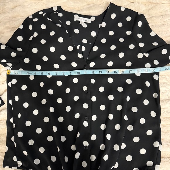 Popsugar Black White Polka Dot V Neck Tie Front Long Sleeve Blouse Size Large - Picture 9 of 10